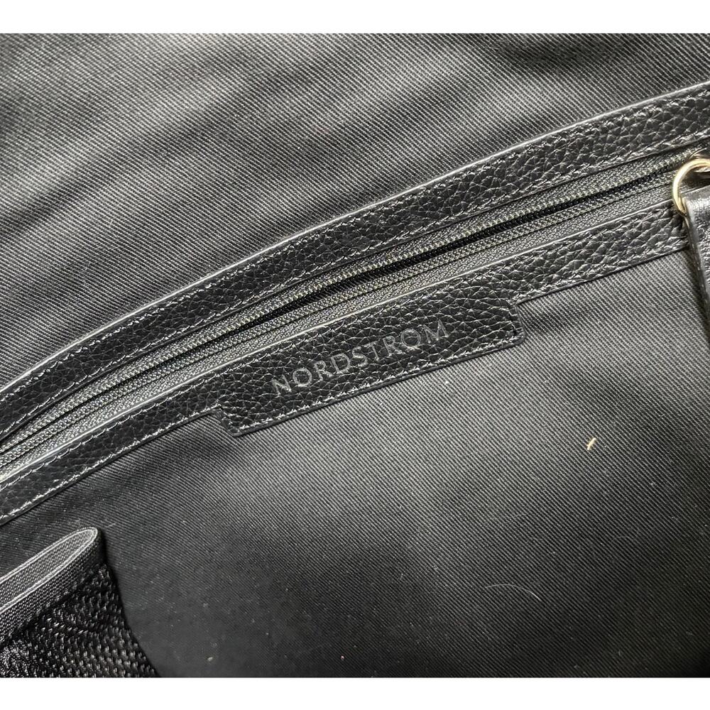 Nordstrom Black Leather Shoulder Bag Classic Neutral Minimalist Top Handle Purse - Picture 6 of 11